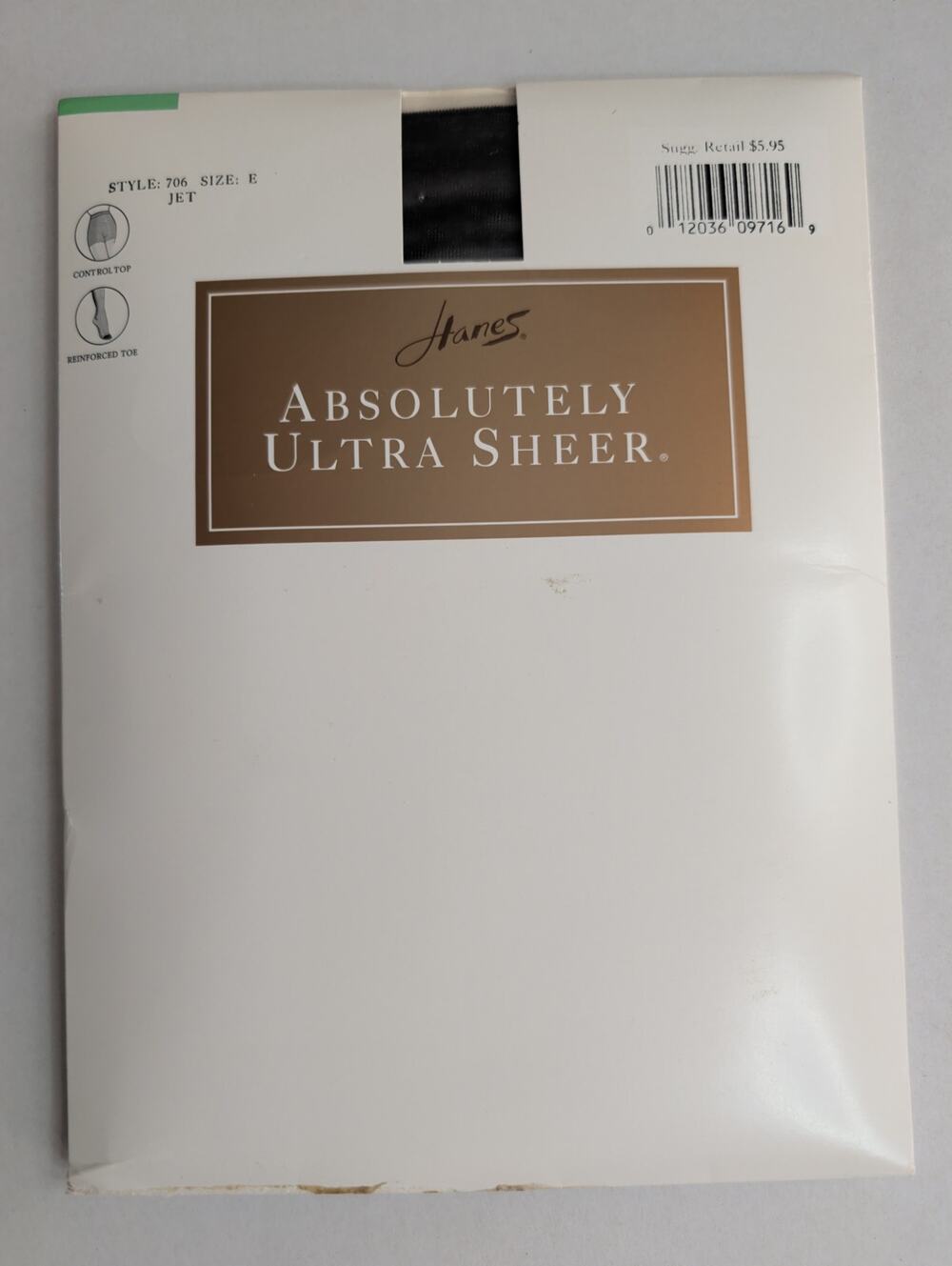 Hanes Absolutely Ultra Sheer Pantyhose Size E Jet Control Top Reinforced Toe 706